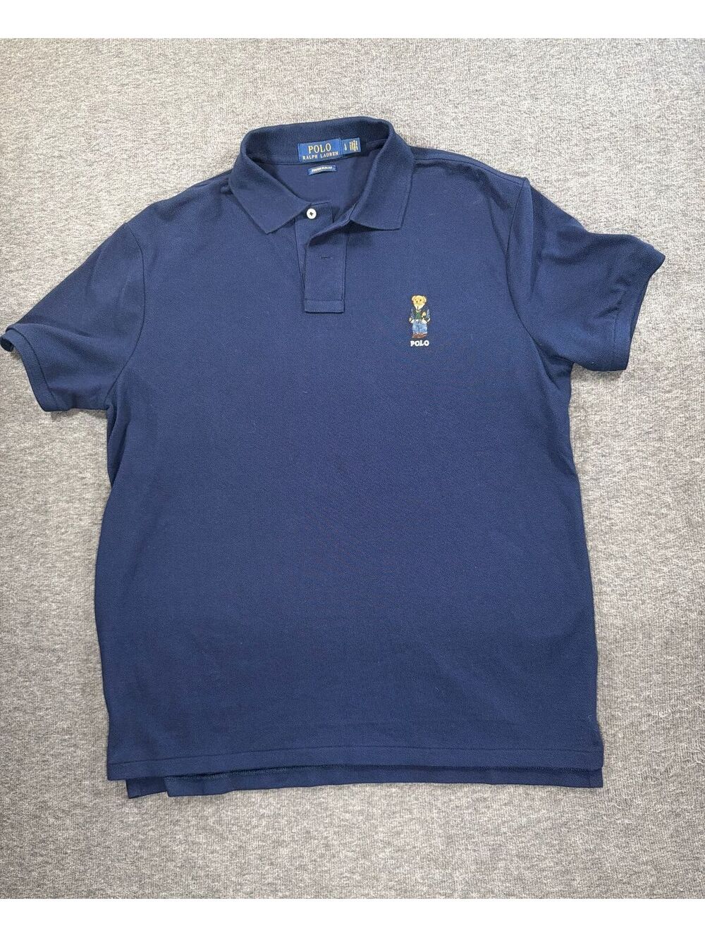 Polo Ralph Lauren Custom Slim Fit Bear Embroidered Polo Shirt Navy Blue Large